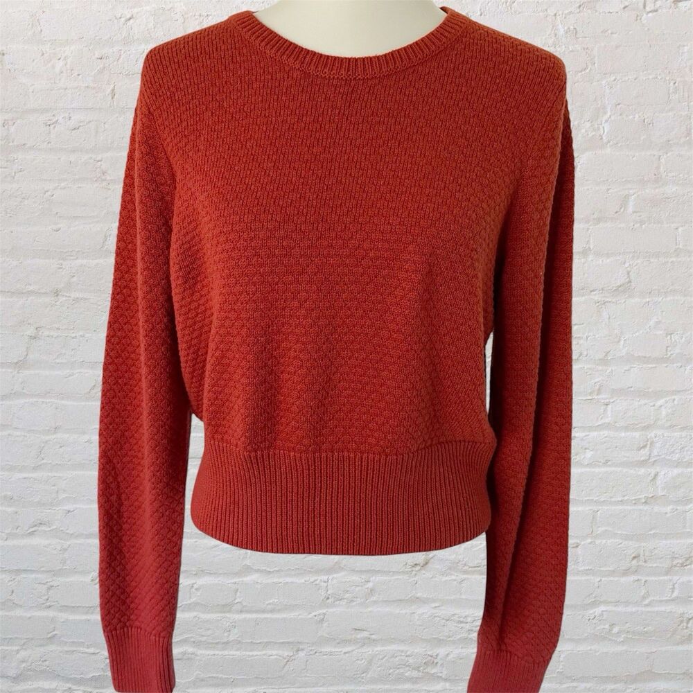Banana Republic XL Orange Rust Textured Crop Sweater Viscose Merino Wool Blend